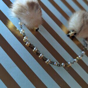 Antique Sweater Guard Fur Foxes mini with Faux Pearls Chain Link Great condition